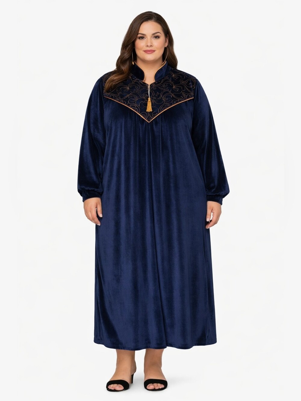 NWT  Vintage PLUS Preferred XXXL Velvet Embroidered Robe Navy Blue  Loungewear